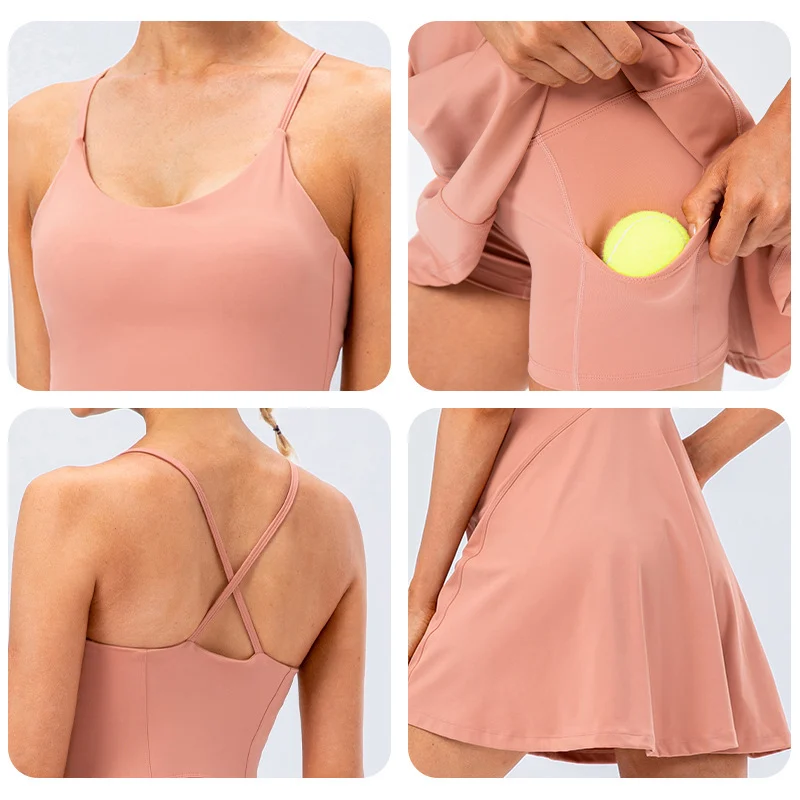 Women Tennis Yoga Skirt High Stretch Soft Nylon Sports Badminton Golf Dress And Fitness Shorts 2 Pcs Set Workout Casual Clothing - Image 2