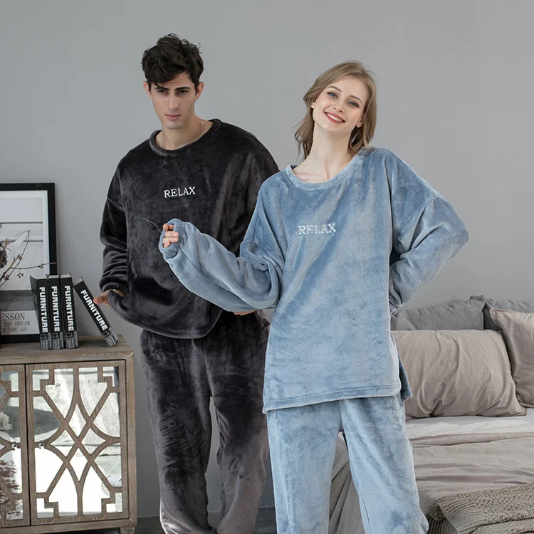 Flannel Pajamas Sets Winter Home Clothes for Women Men - Image 2