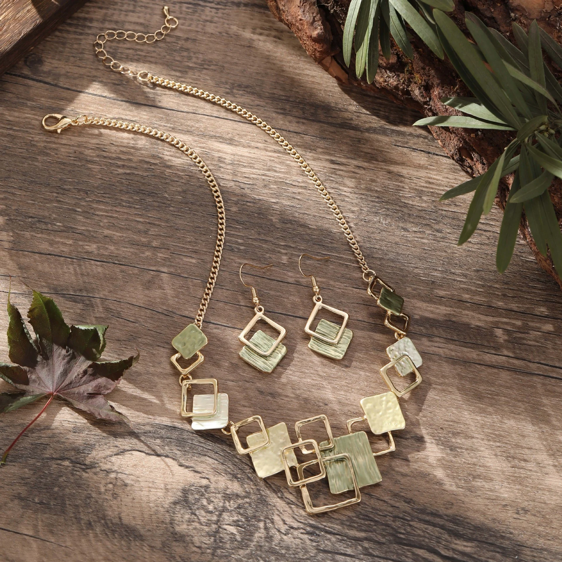 Color Painting Oil Geometric Square Ear Studs Bracelet - Image 7