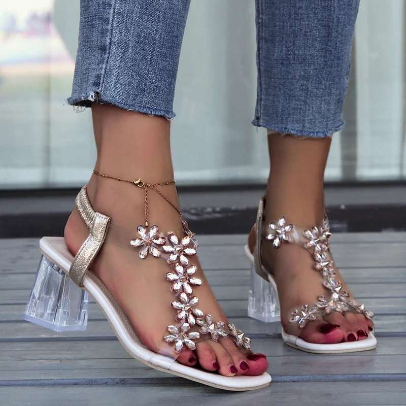Fashion Flowers Sandals with Transparent High Square - Image 2