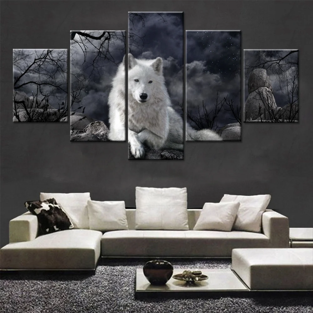 5 Panel Animal Wolf Wall Art Canvas Painting Poster
