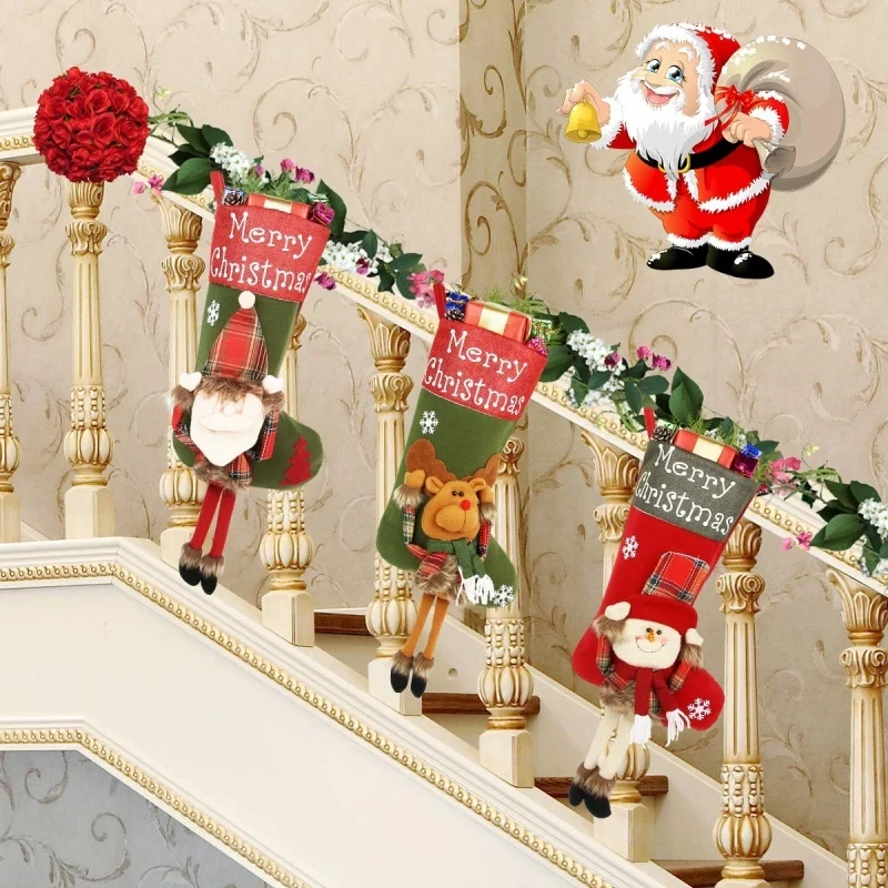 Year Xmas Big Stockings Set Decorations Christmas 3D - Image 4