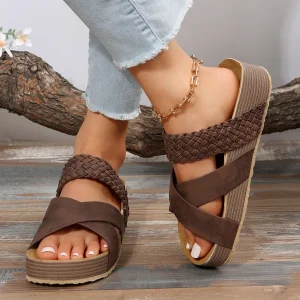 Woven Cross-strap Slippers Summer Platform Sandals