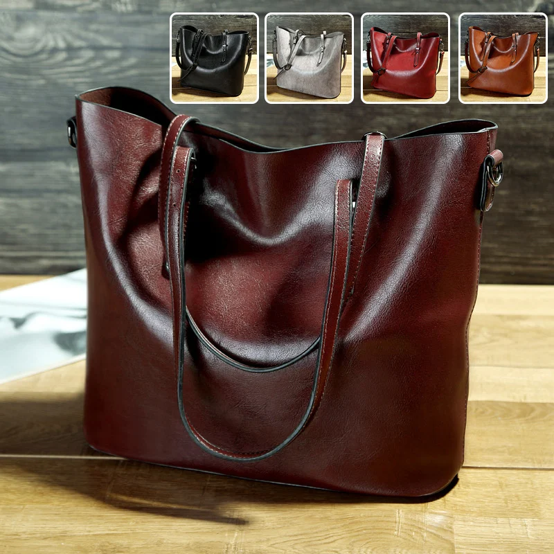 Simple Oil Wax Leather Messenger Shoulder Bags Women's