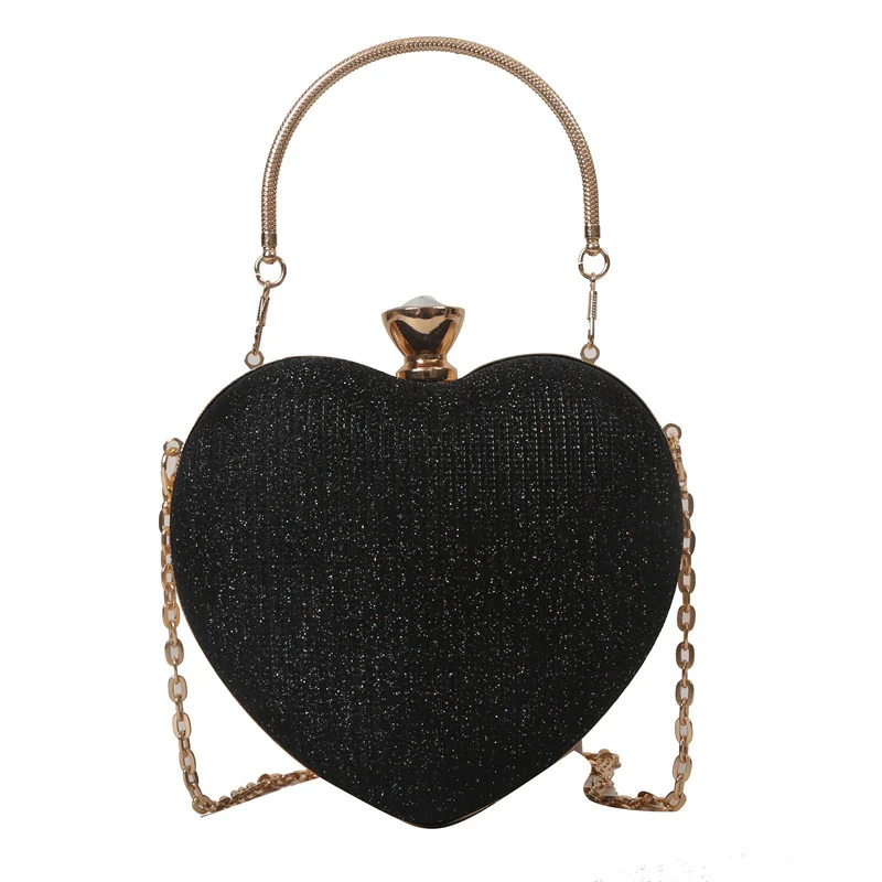Evening Clutch Bag Women Bag Shiny Handbag Heart Shape - Image 6