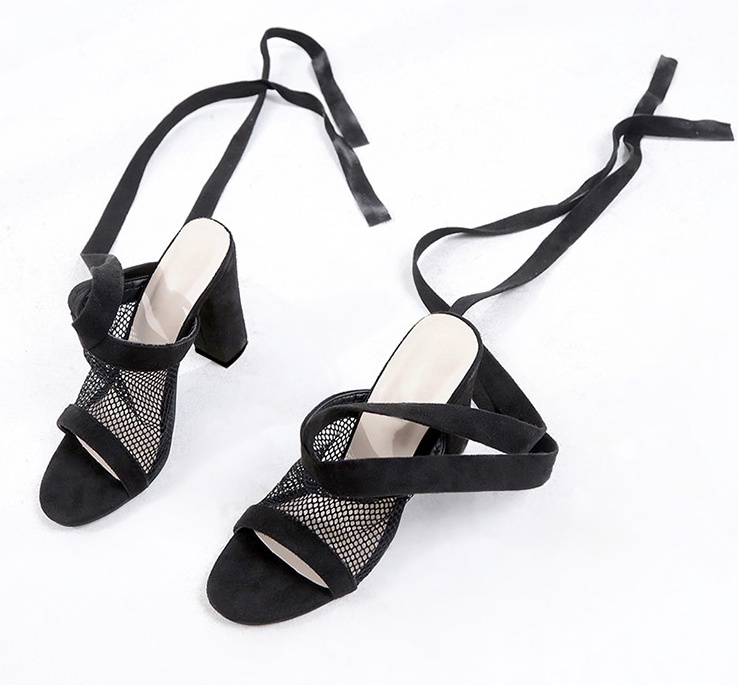 Women Sandals Bandage Flock Cross Strap Lace Up High - Image 5