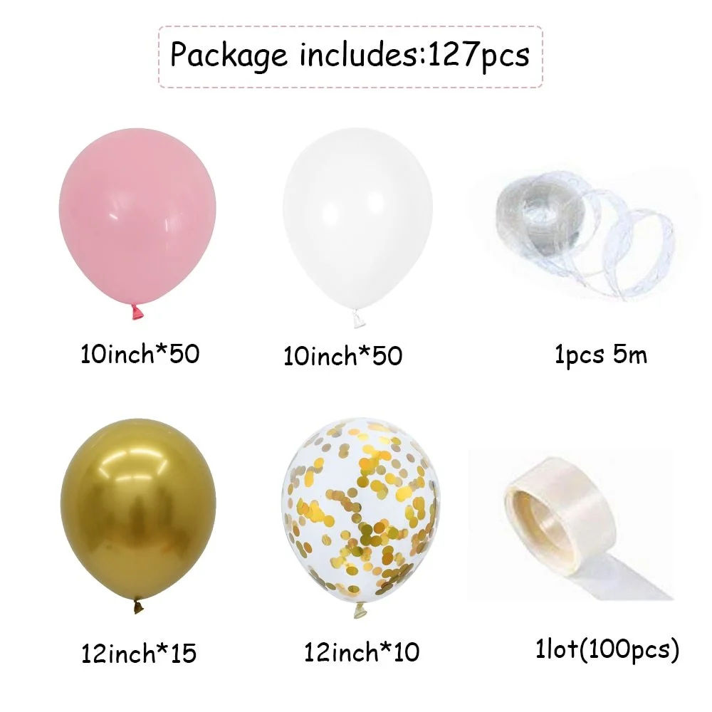 127pcs Pink Balloon Arch Garland Kit White Pink Gold - Image 2