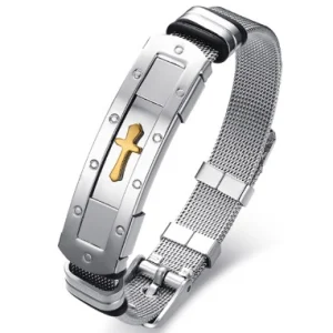 Stainless Steel Cross Bible Charm Bracelet Wristband