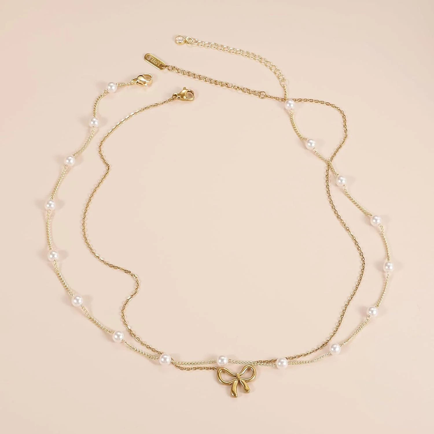 Simple Pearl Double Layer Choker Fashion Gold Color - Image 4