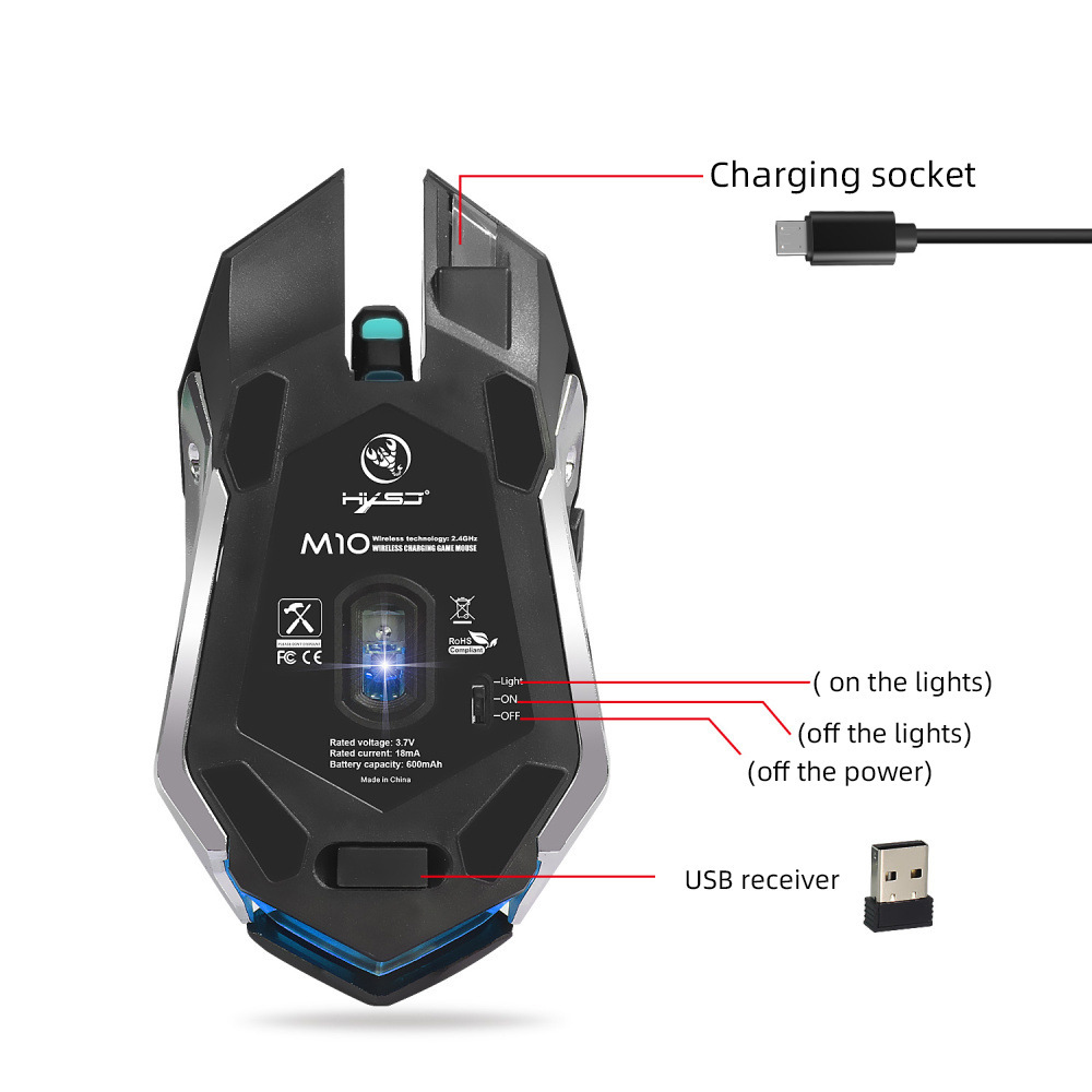 HXSJ Wireless Mouse 2.4GPI Gaming Mouse Glowing Mouse - Image 4