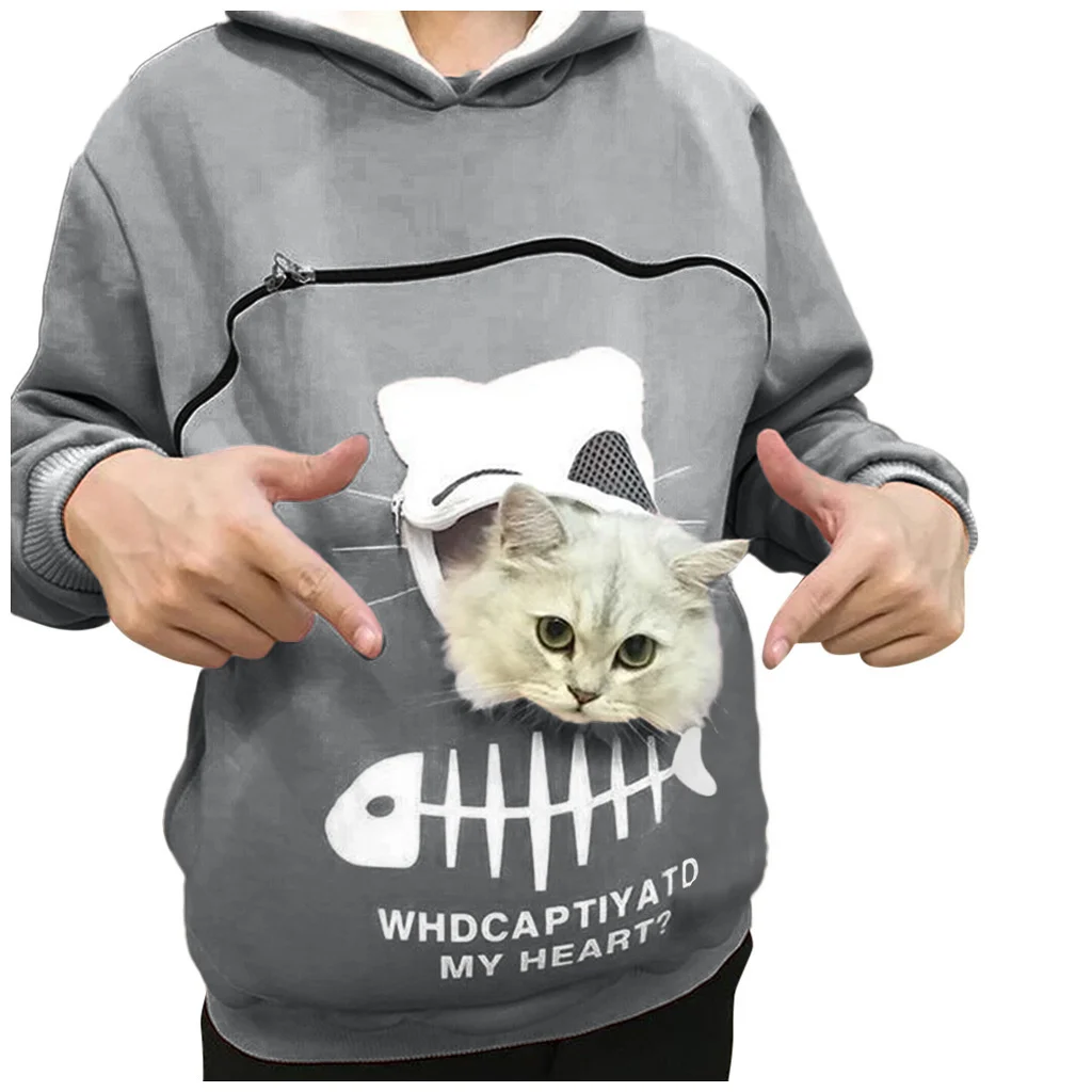 Women Hoodie Sweatshirt with Cat Pet Pocket Design Long - Image 8