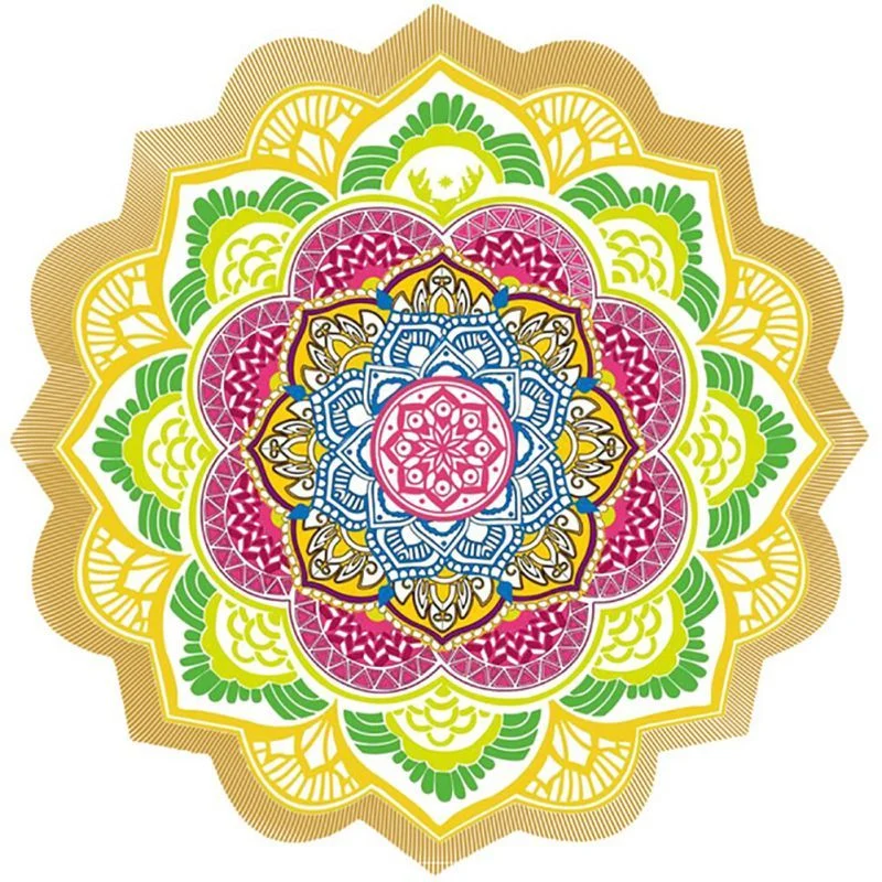 Polygon Printing Tassel Round Bath Towel Yoga Mat - Image 10