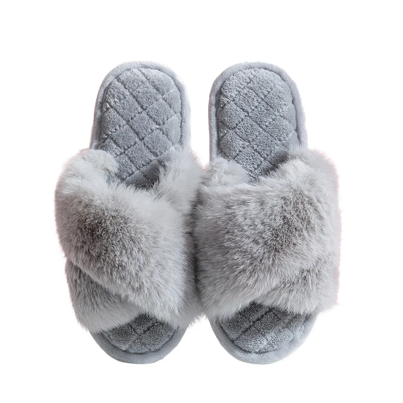 Cross-strap Furry Slippers Warm House Shoes for Women - Image 9