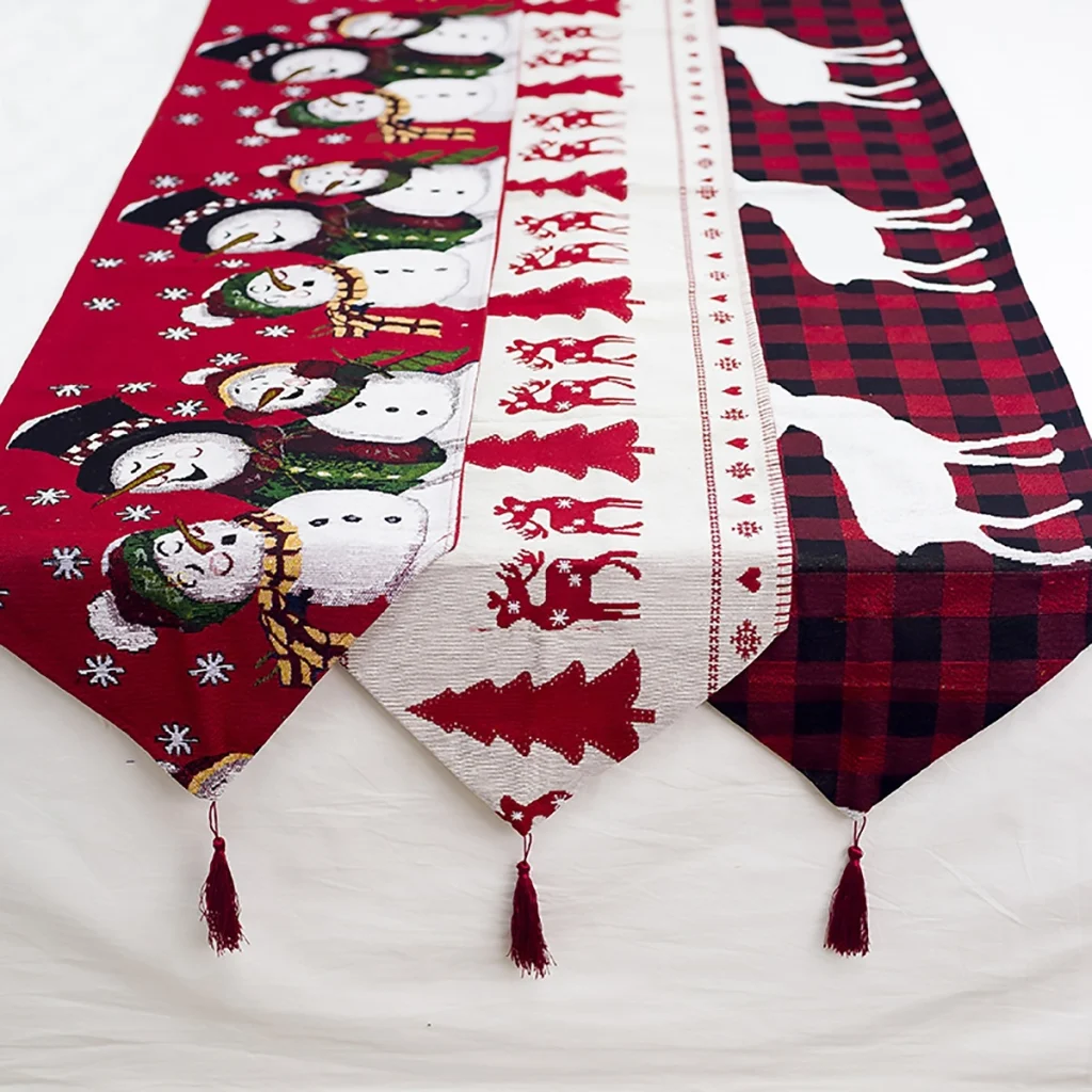 Christmas Elk Snowman Table Runner Merry Christmas