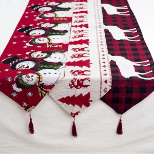 Christmas Elk Snowman Table Runner Merry Christmas