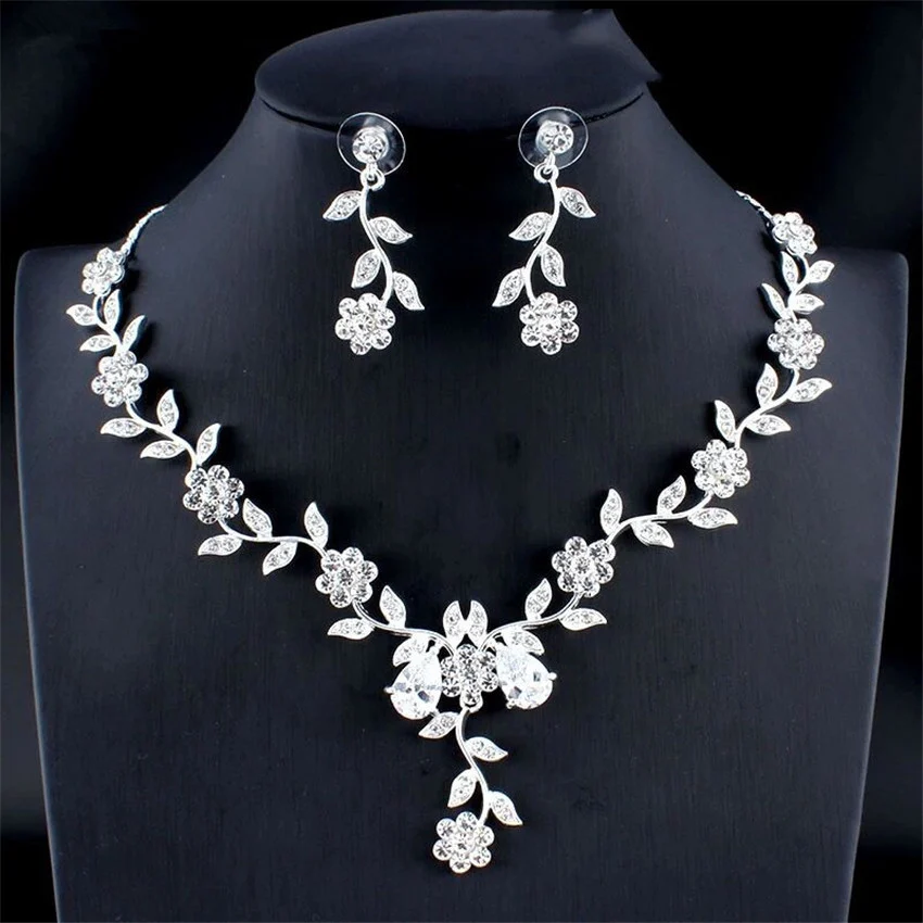 Golden Zircon Jewelry Set Bridal Necklace Earrings - Image 7