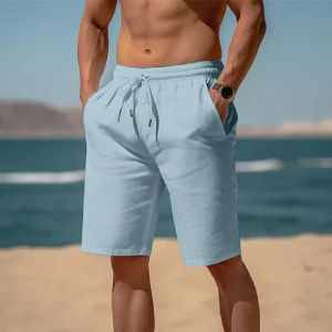 Summer Drawstring Shorts Elastic Waist Straight Pants