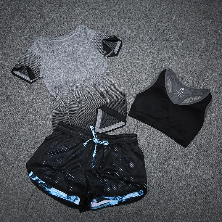 New Women Yoga Sport Suit Bra Set 3 Piece Female Short-sleeved Summer Sportswear Running Fitness Training Clothing - Image 2