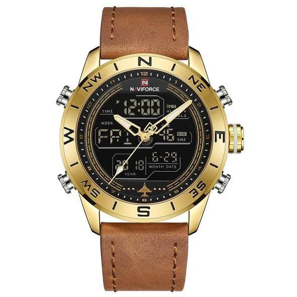 NAVIFORCE 9144 Fashion Gold Men Sport Watches Mens LED