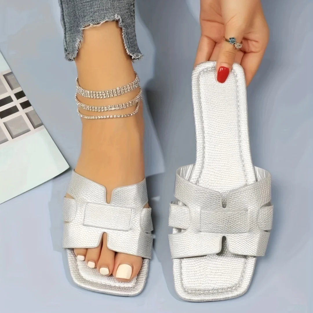 Square Toe Flat Sandals Summer Hollow Out Slides - Image 4