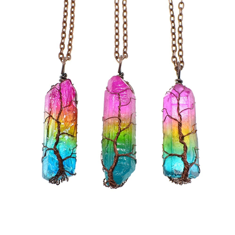 Stone Crystal Pillar Tree of Life Pendant Ins Fashion - Image 9
