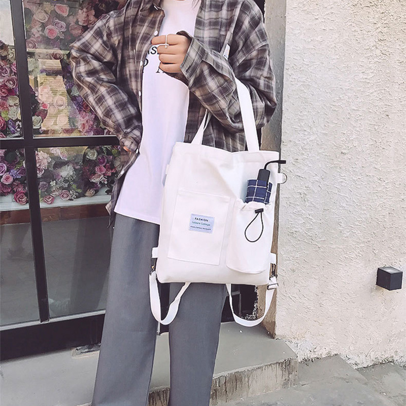 Harajuku Canvas Bags Students Handbag with Pockets - Image 5