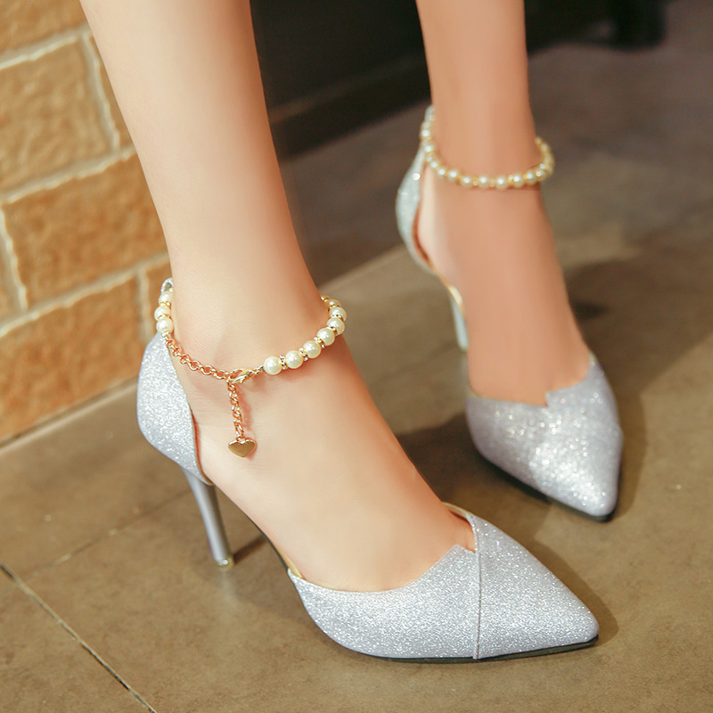 Women Pumps Pearl Bead High Heels Shoes Sequined Bling - Image 5
