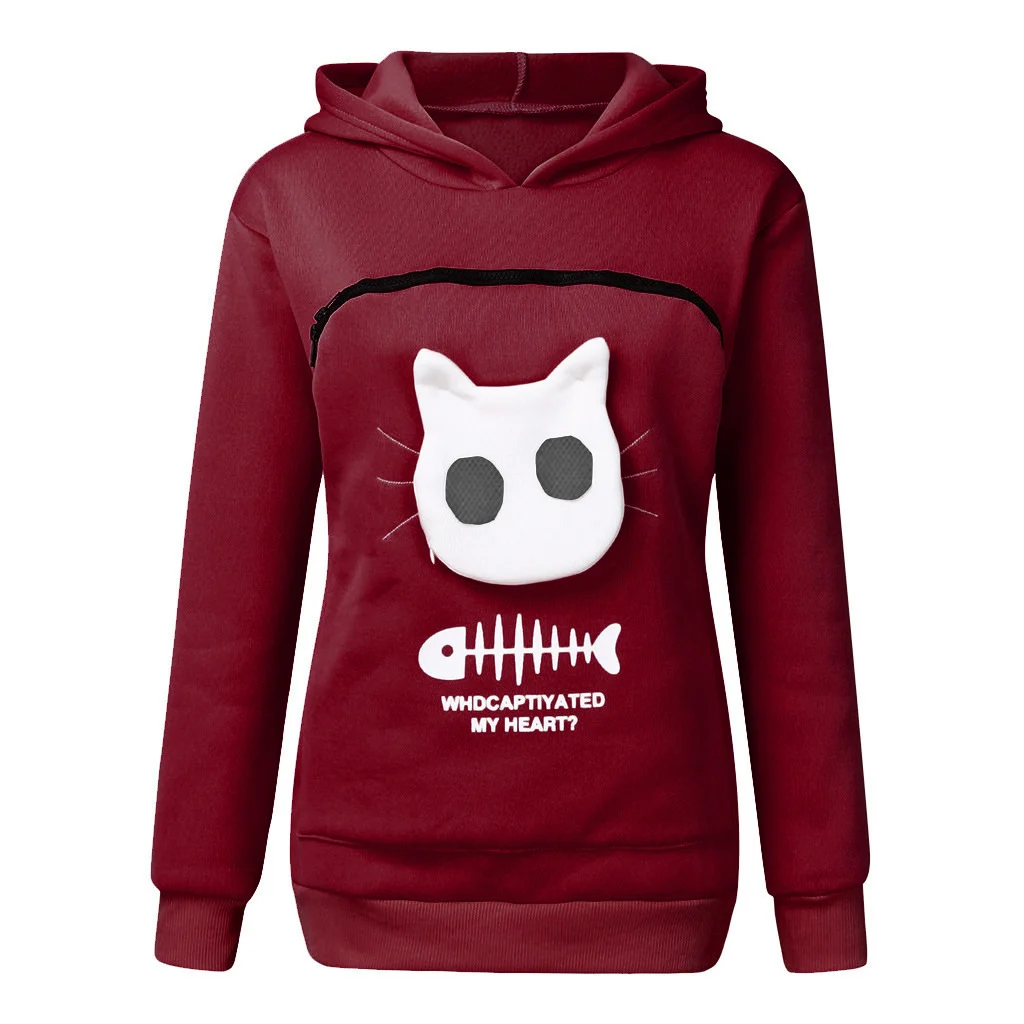 Women Hoodie Sweatshirt with Cat Pet Pocket Design Long - Image 10