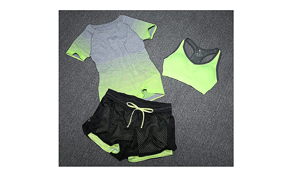 New Women Yoga Sport Suit Bra Set 3 Piece Female Short-sleeved Summer Sportswear Running Fitness Training Clothing - Image 4