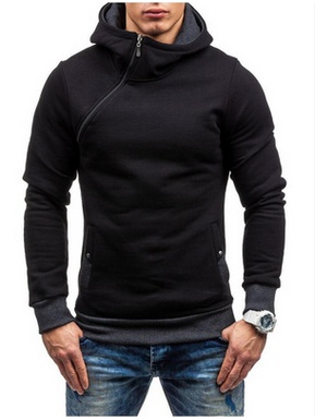 Brand Hoodie Oblique Zipper Solid Color Hoodies Men - Image 4