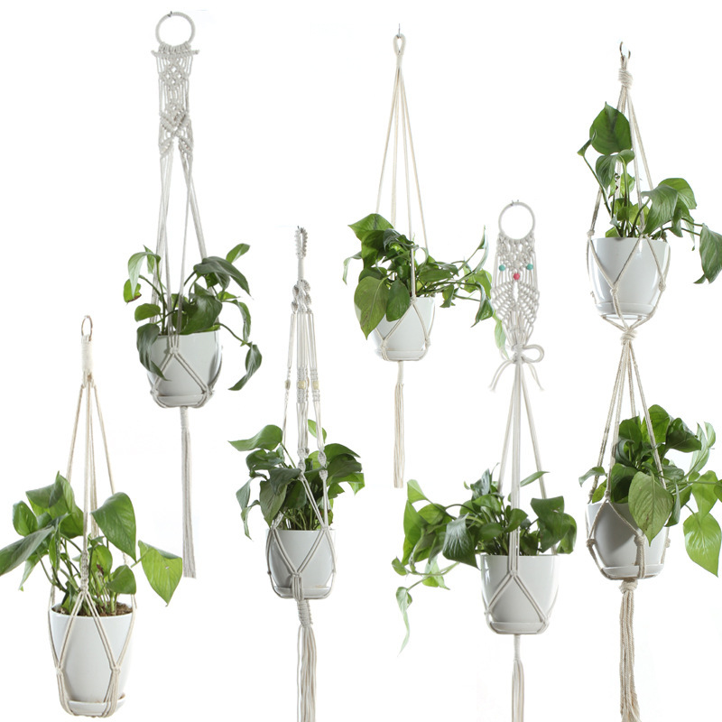 Flower Pot Net Bag Beige Cotton Rope Indoor Plant - Image 6
