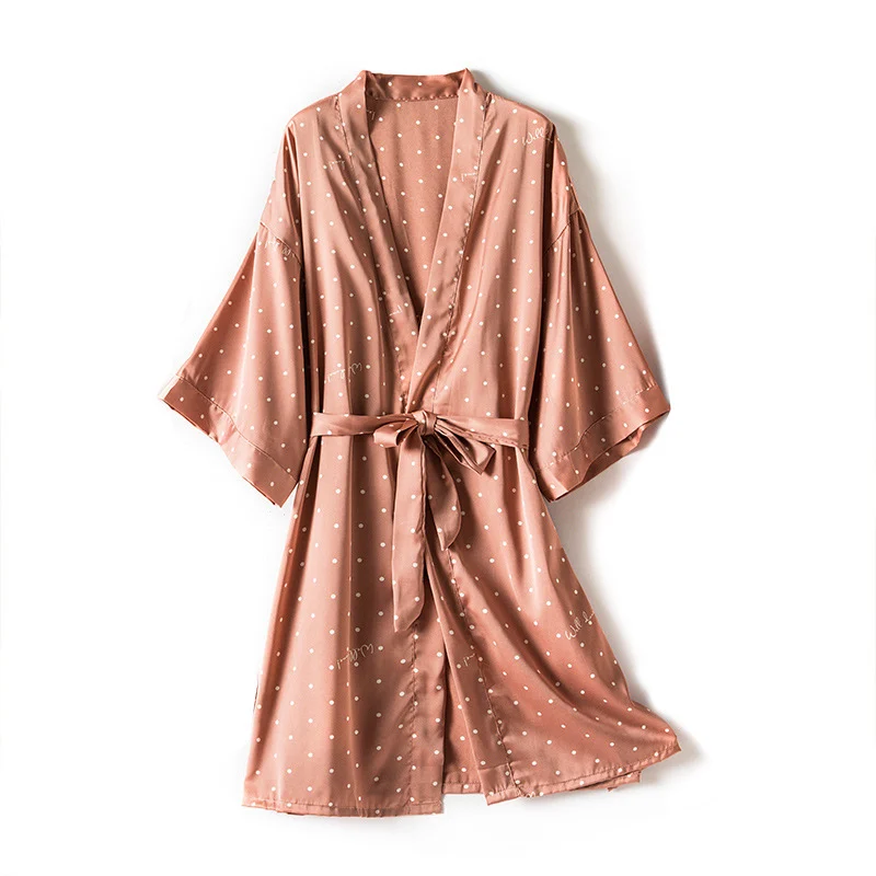 Print Dot Lady Nightwear Satin 4PCS Pajamas Set For Women - Image 2