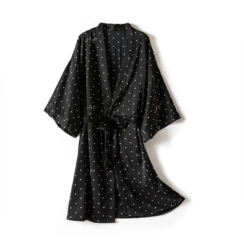 Print Dot Lady Nightwear Satin 4PCS Pajamas Set For Women - Image 4