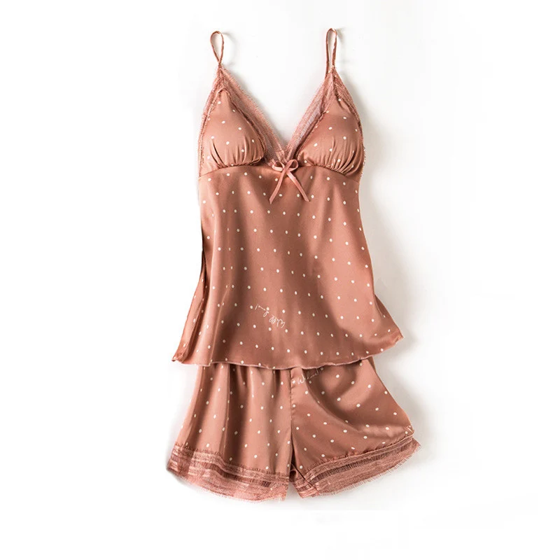 Print Dot Lady Nightwear Satin 4PCS Pajamas Set For Women - Image 7