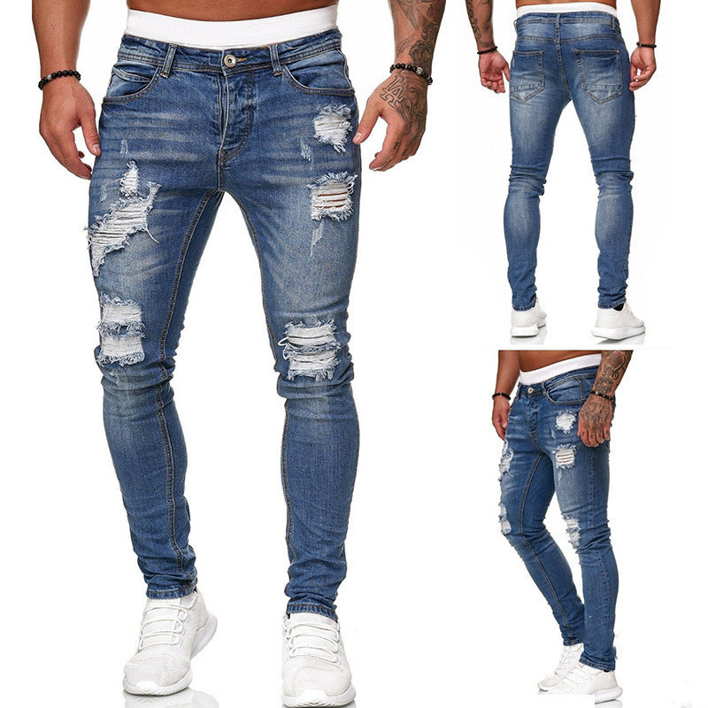 Fashion Street Style Ripped Skinny Jeans Men Vintage - Image 2