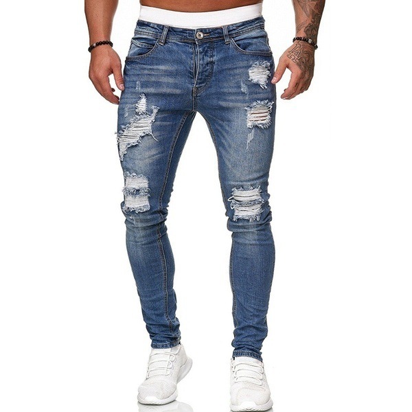Fashion Street Style Ripped Skinny Jeans Men Vintage - Image 3