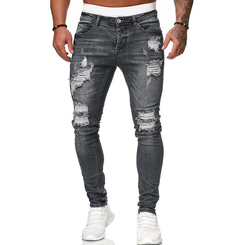 Fashion Street Style Ripped Skinny Jeans Men Vintage - Image 4