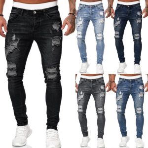 Fashion Street Style Ripped Skinny Jeans Men Vintage