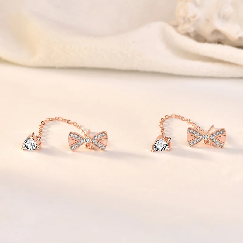 Sterling Silver Bowknot Tassel Simple Stud Earrings - Image 3