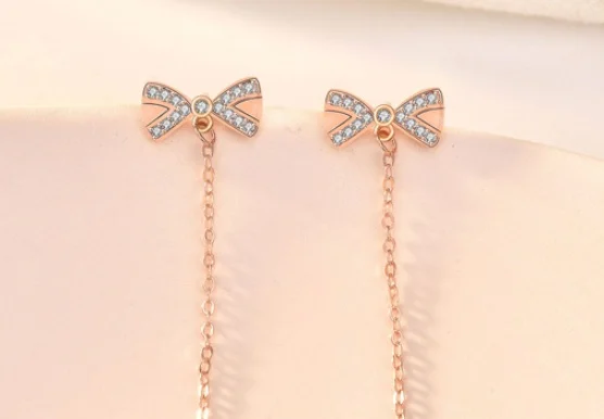 Sterling Silver Bowknot Tassel Simple Stud Earrings - Image 5