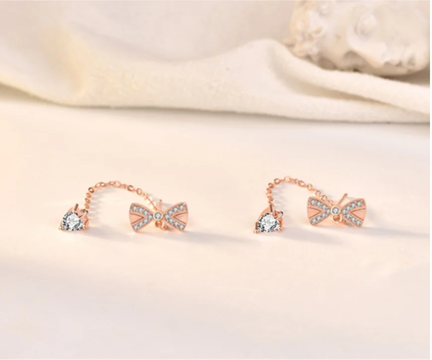 Sterling Silver Bowknot Tassel Simple Stud Earrings - Image 6