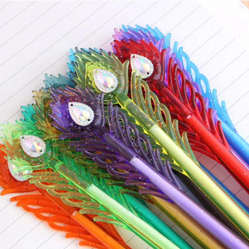 Cute Feather Peacock Color Gel Pen With Replaceable Refill - Image 4