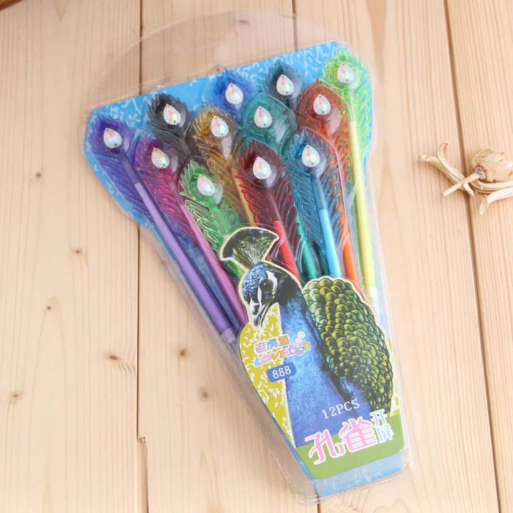 Cute Feather Peacock Color Gel Pen With Replaceable Refill - Image 3