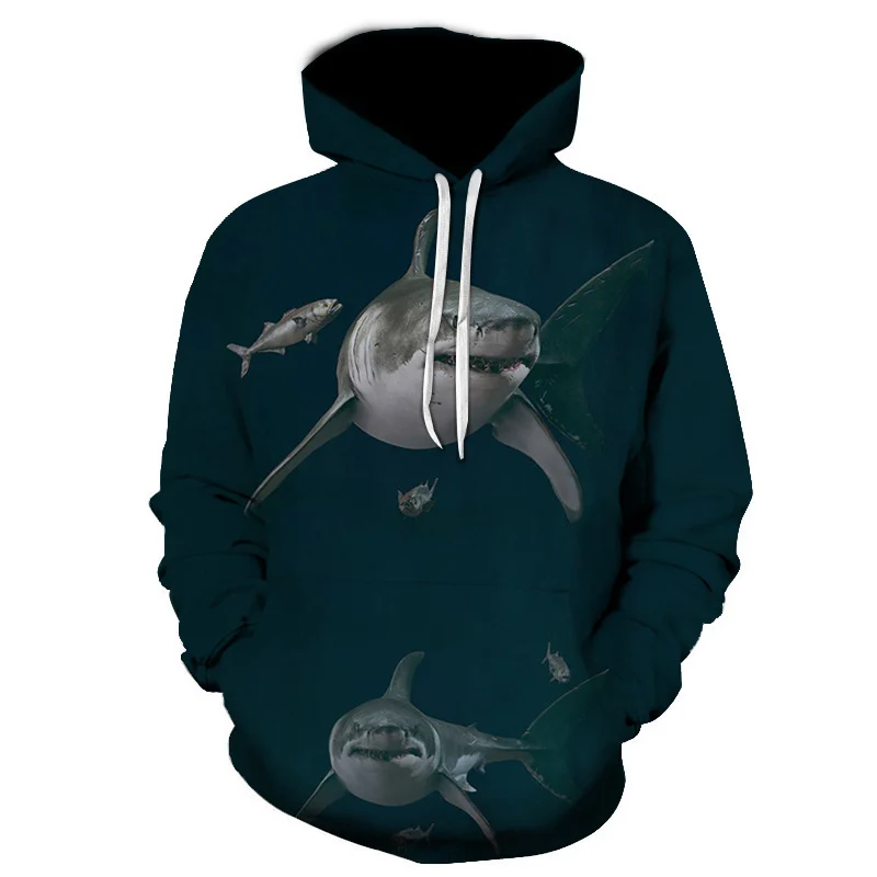 Shark Pullover Loose Hoodie For Men And Women 3 D Hoodies - Image 2