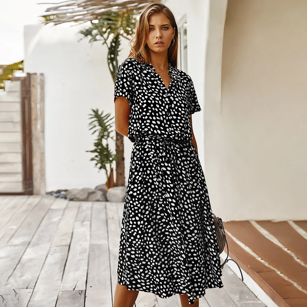 Women's Wave Point Short Sleeve Dress Shirt Collar Skirt - Image 6