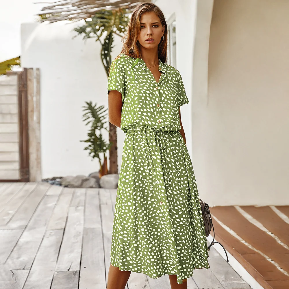 Women's Wave Point Short Sleeve Dress Shirt Collar Skirt - Image 5