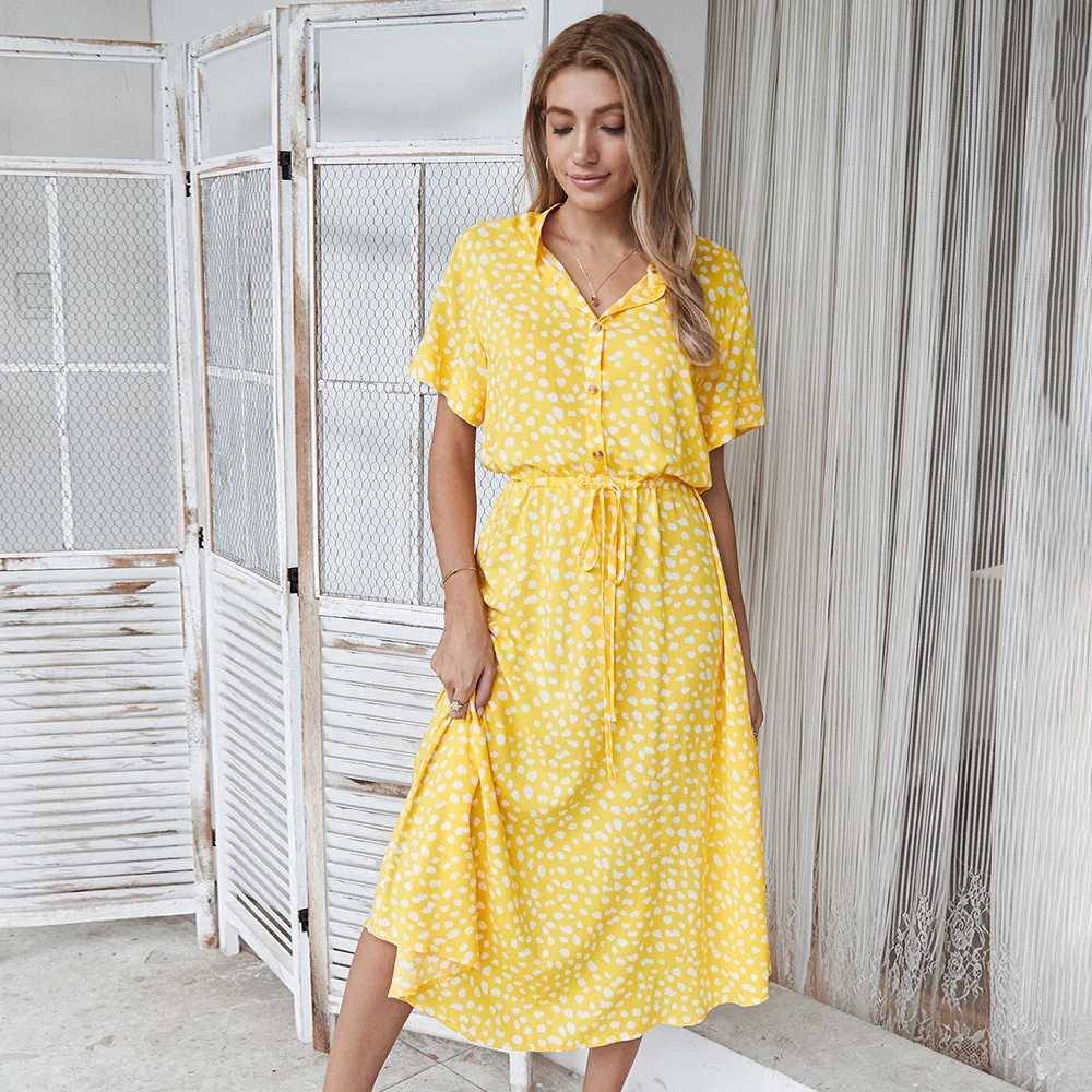 Women's Wave Point Short Sleeve Dress Shirt Collar Skirt - Image 8