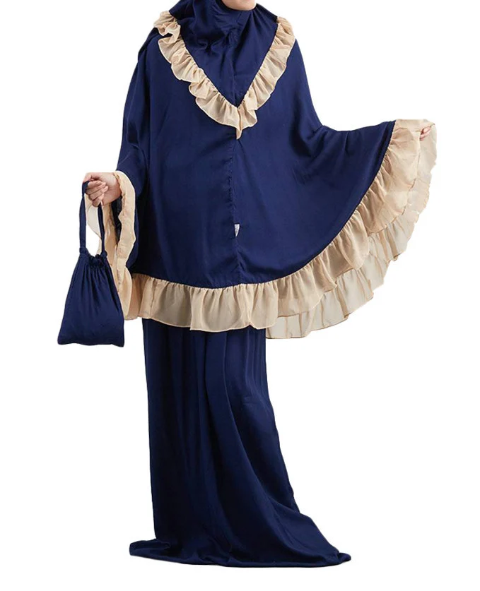 Muslim Kids Ramadan Girls Long Sleeve Dress Hijab Abaya - Image 2
