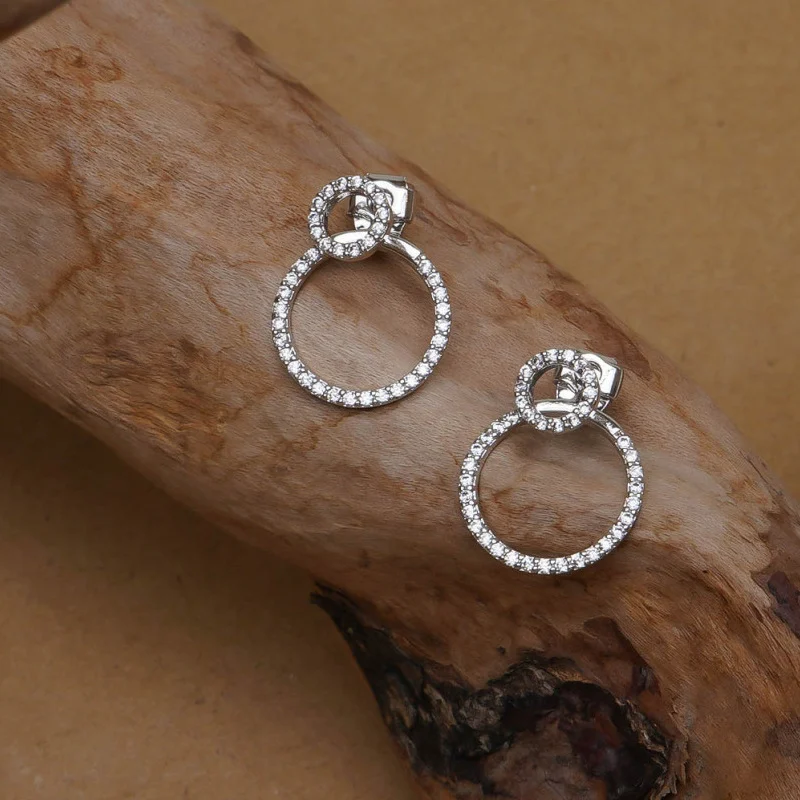 Micro Pave Zircon Front and Back Circle Stud Earrings - Image 2