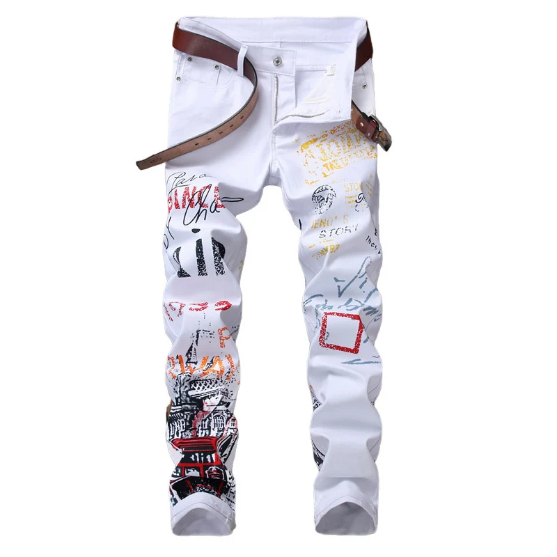 Jeans Slim Graffiti Print Plus Size Trousers Men - Image 2